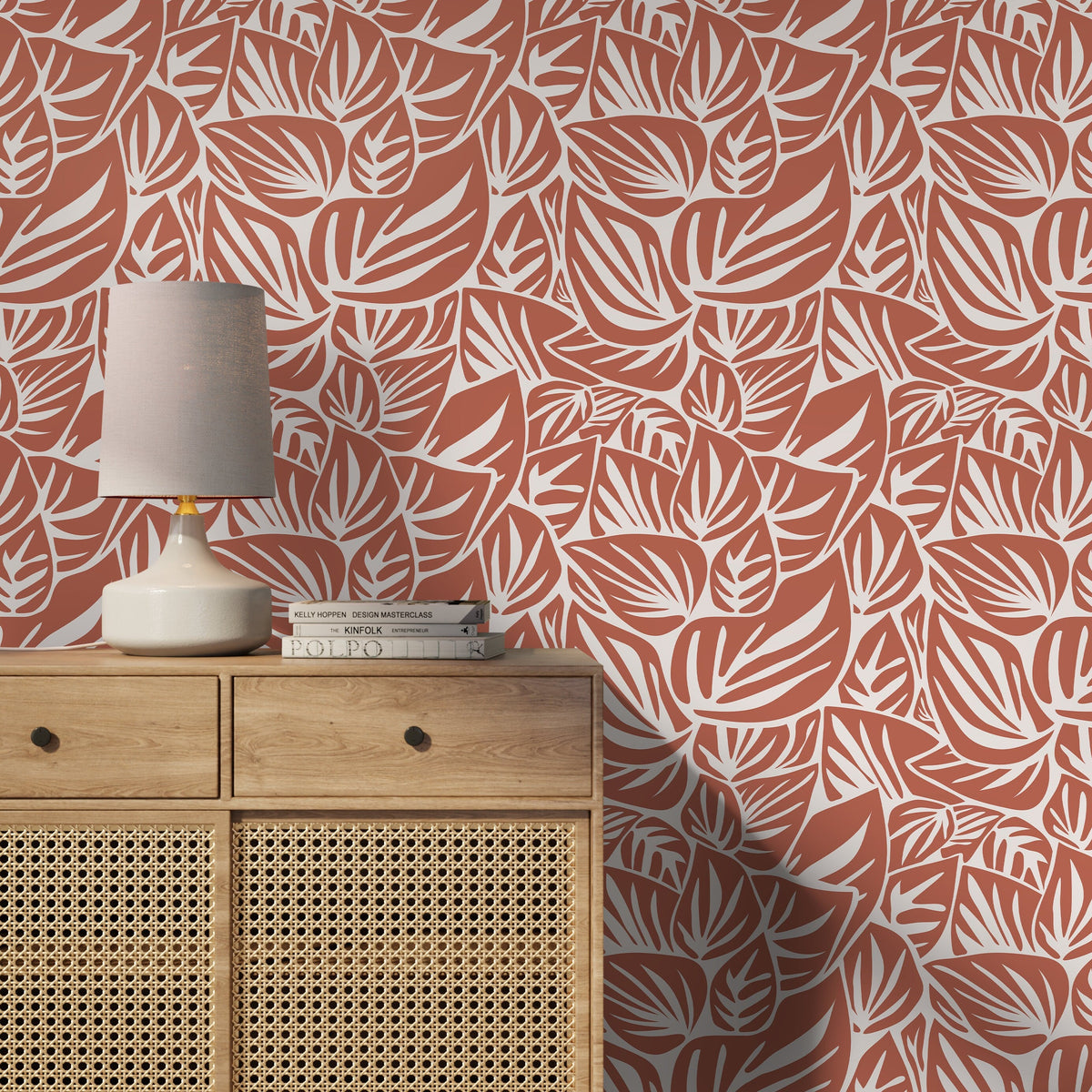 Red Leaf Wallpaper Modern Wallpaper Peel and Stick and Traditional Wallpaper - D650
