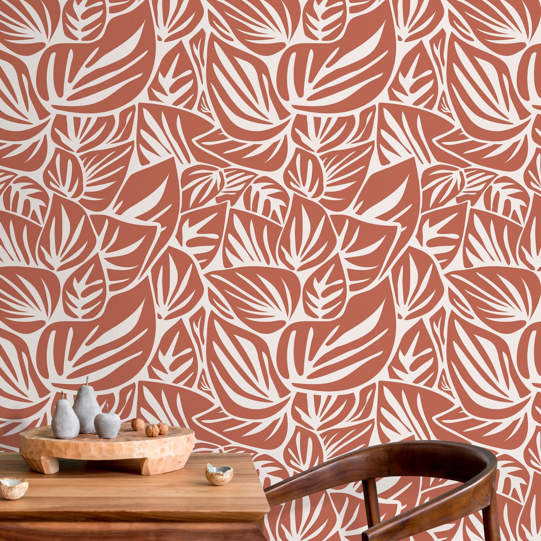 Red Leaf Wallpaper Modern Wallpaper Peel and Stick and Traditional Wallpaper - D650