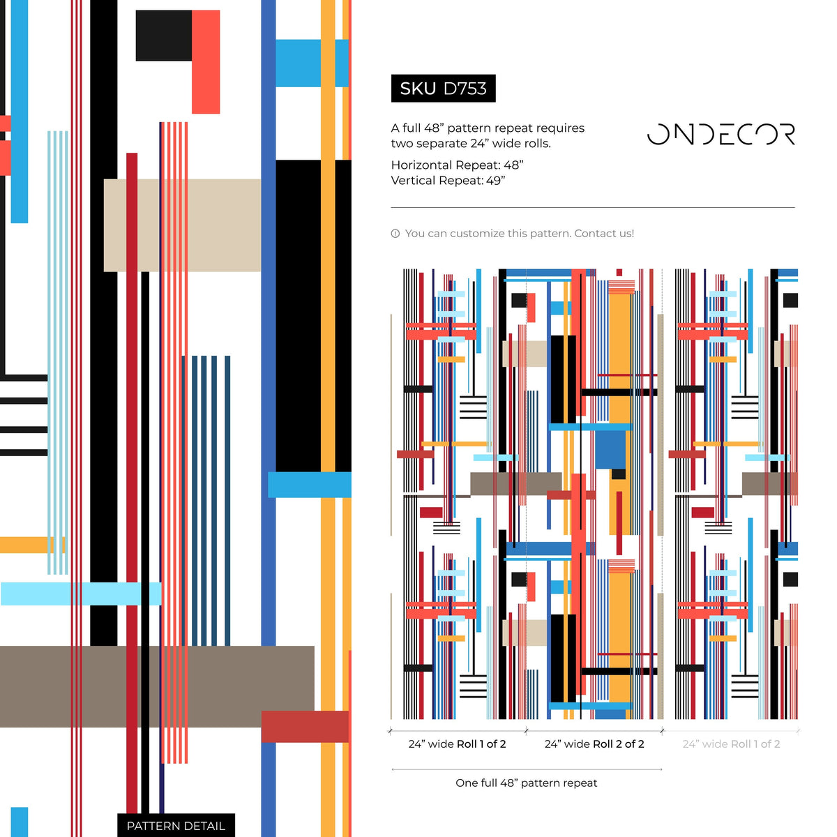 Colorful Geometric Wallpaper Abstract Wallpaper Peel and Stick and Traditional Wallpaper - D753