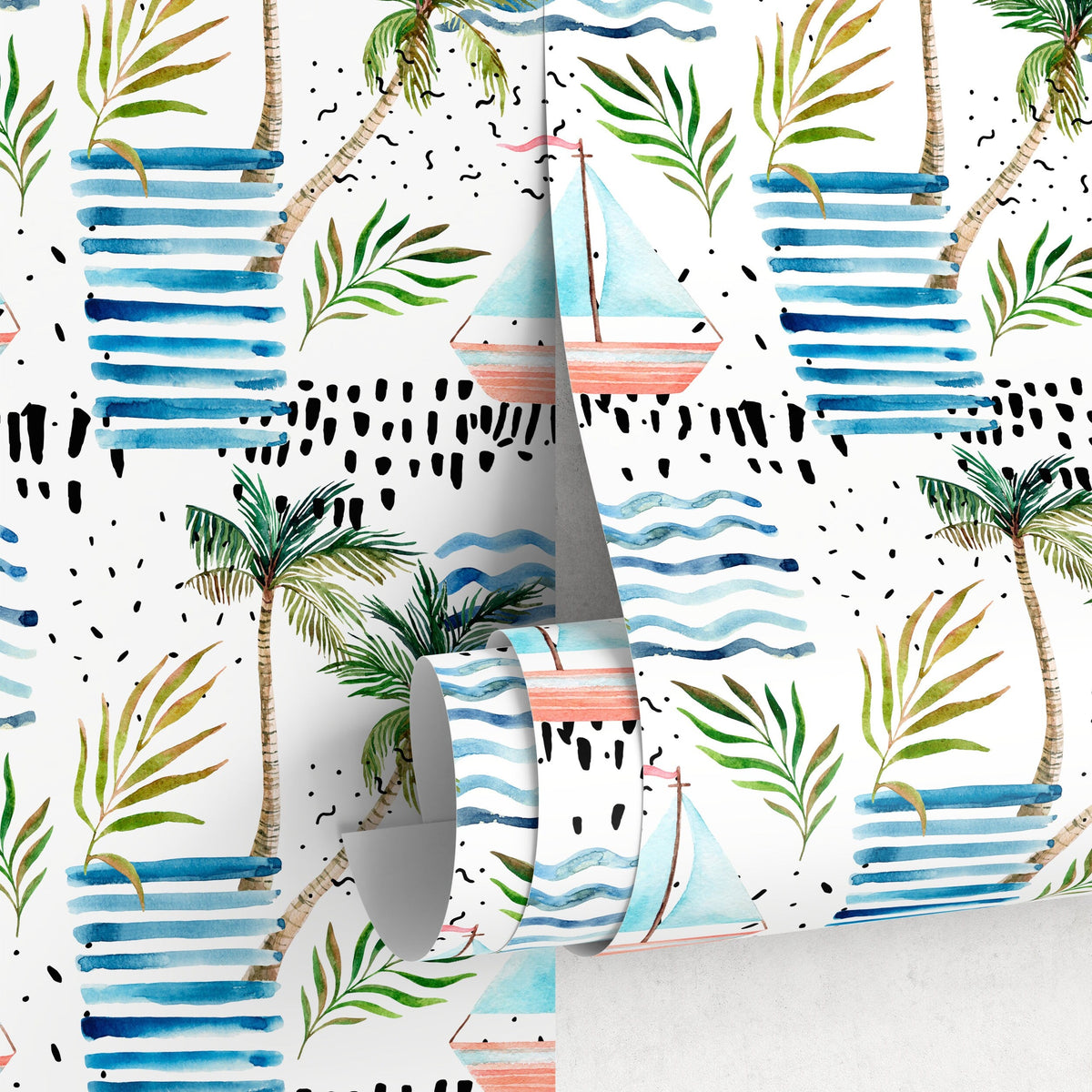 Palm Tree Wallpaper, Removable Wallpaper, Beach Wallpaper, Palm Leaves, Tropical Wall Decor, Jungle Wallpaper - A185