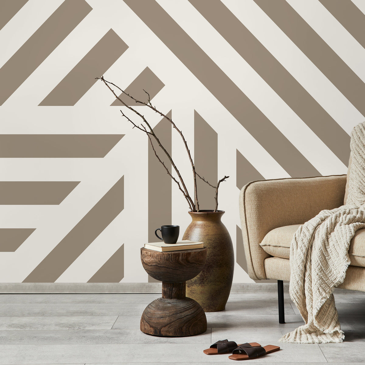 Beige Geometric Wallpaper Modern Striped Wallpaper Peel and Stick and Traditional Wallpaper - D734