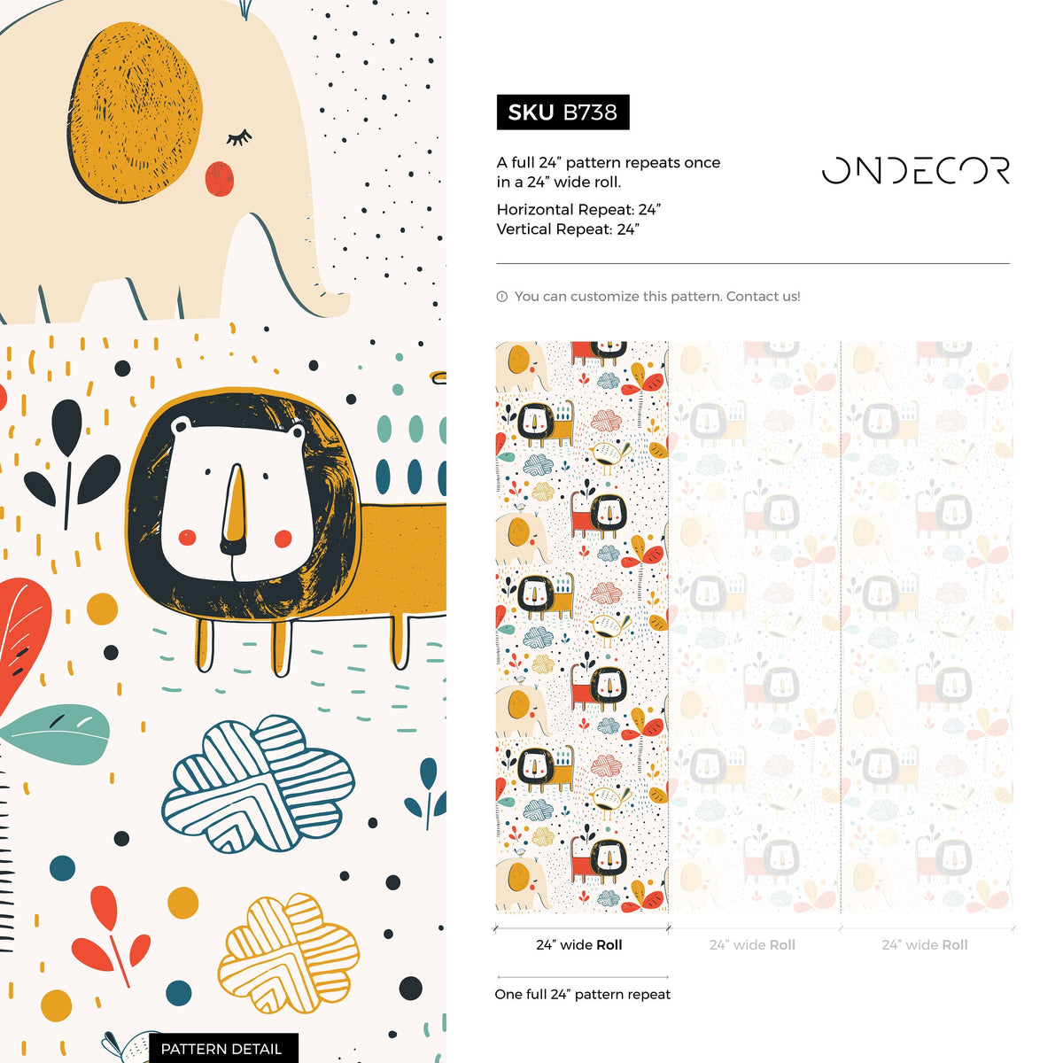 Nursery Wallpaper Removable Wallpaper Home Decor Wall Art Room Decor / Colorful Animal Kids Wallpaper - B738