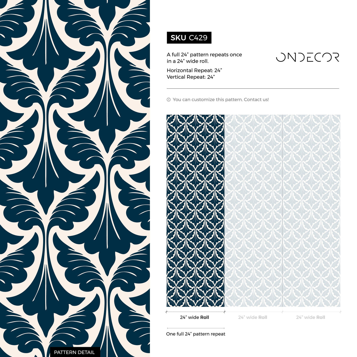 Wallpaper Peel and Stick Wallpaper Removable Wallpaper Home Decor Wall Art Wall Decor Room Decor / Navy Blue Art Deco Wallpaper - C429