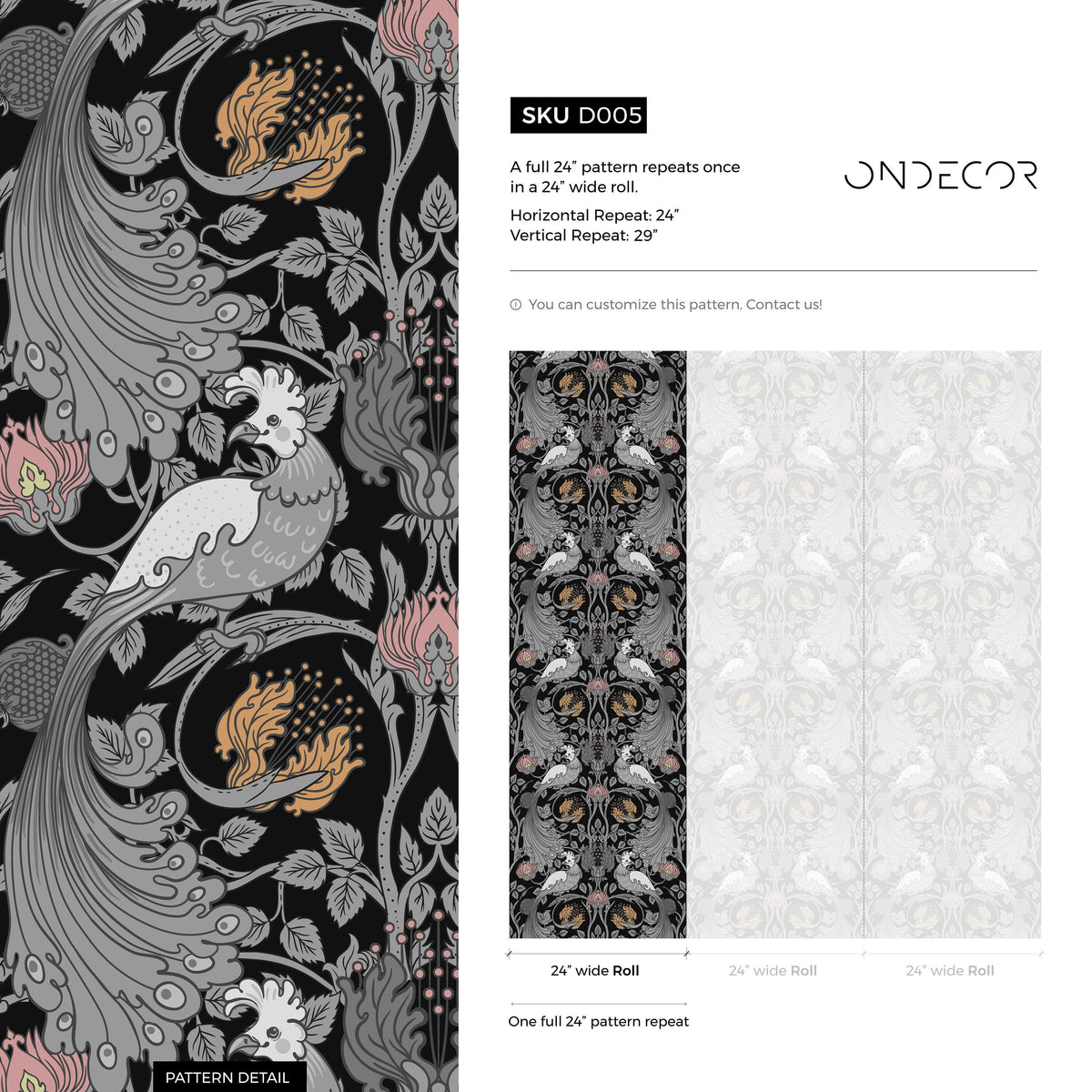 Gray Bird William Morris Wallpaper / Peel and Stick Wallpaper Removable Wallpaper Home Decor Wall Art Wall Decor Room Decor - D005