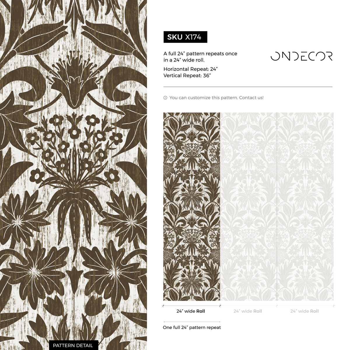 Wallpaper Peel and Stick Wallpaper Removable Wallpaper Home Decor Wall Art Wall Decor Room Decor / Brown Art Nouveau Wallpaper - X174