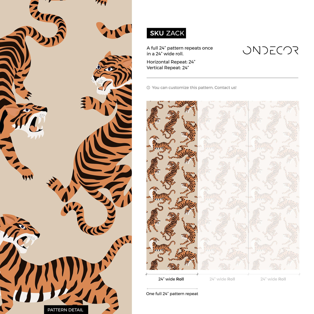 Boho Neutral Tiger Wallpaper Removable Peel and Stick Wallpaper, Animal Print Repositionable Peel and Stick Wallpaper - ZACK