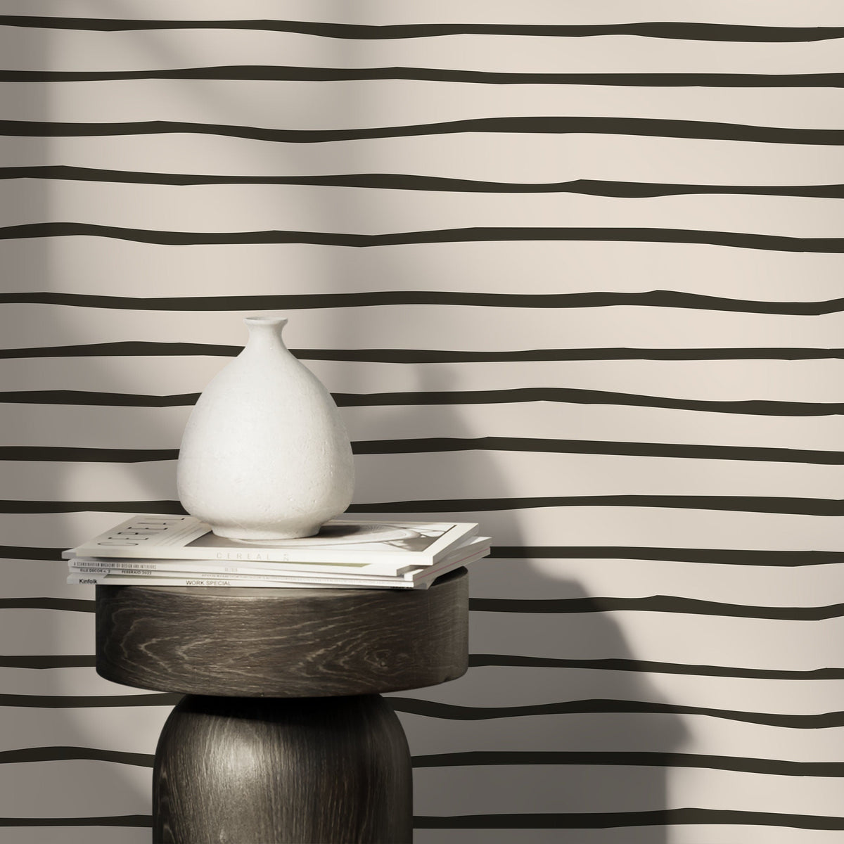 Black and Beige Striped Wallpaper Modern Waves Wallpaper Peel and Stick and Traditional Wallpaper - D777