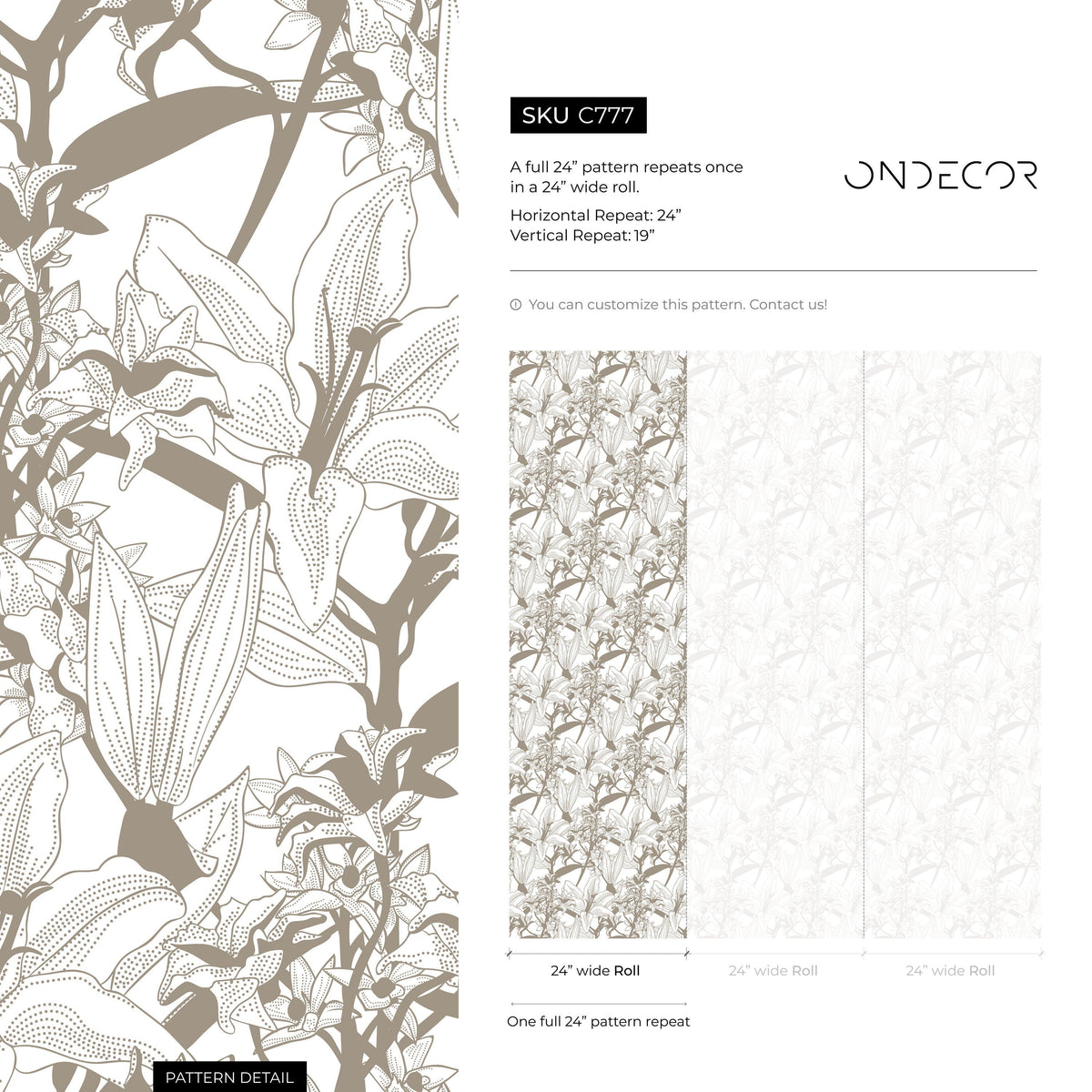 Brown Lily Floral Wallpaper / Wallpaper Peel and Stick Wallpaper Removable Wallpaper Home Decor Wall Art Wall Decor Room Decor - C777