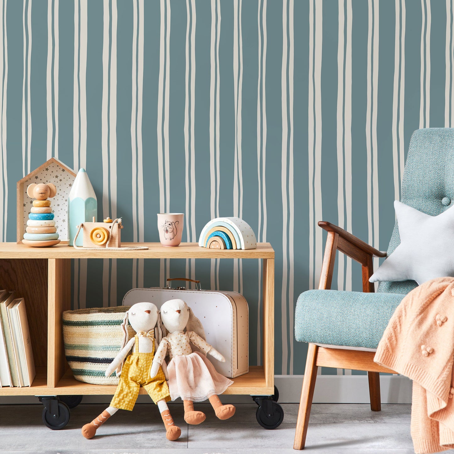 Light Blue Lines Wallpaper Boho Striped Wallpaper Peel and Stick and Traditional Wallpaper - D765