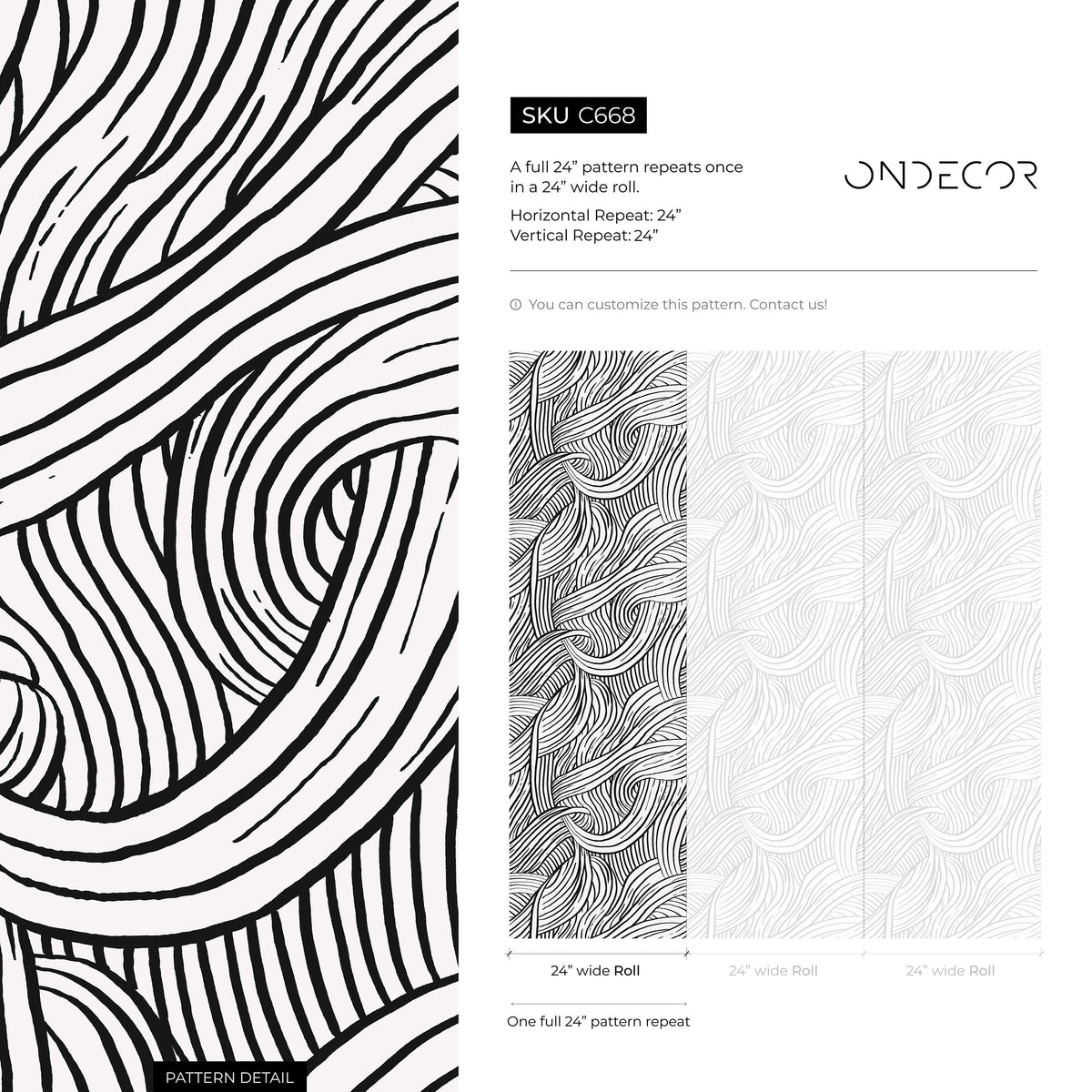 Black and White Waves Wallpaper / Peel and Stick Wallpaper Removable Wallpaper Home Decor Wall Art Wall Decor Room Decor - C668