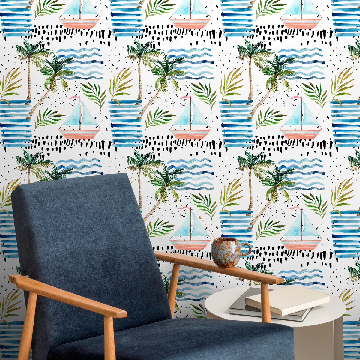 Palm Tree Wallpaper, Removable Wallpaper, Beach Wallpaper, Palm Leaves, Tropical Wall Decor, Jungle Wallpaper - A185