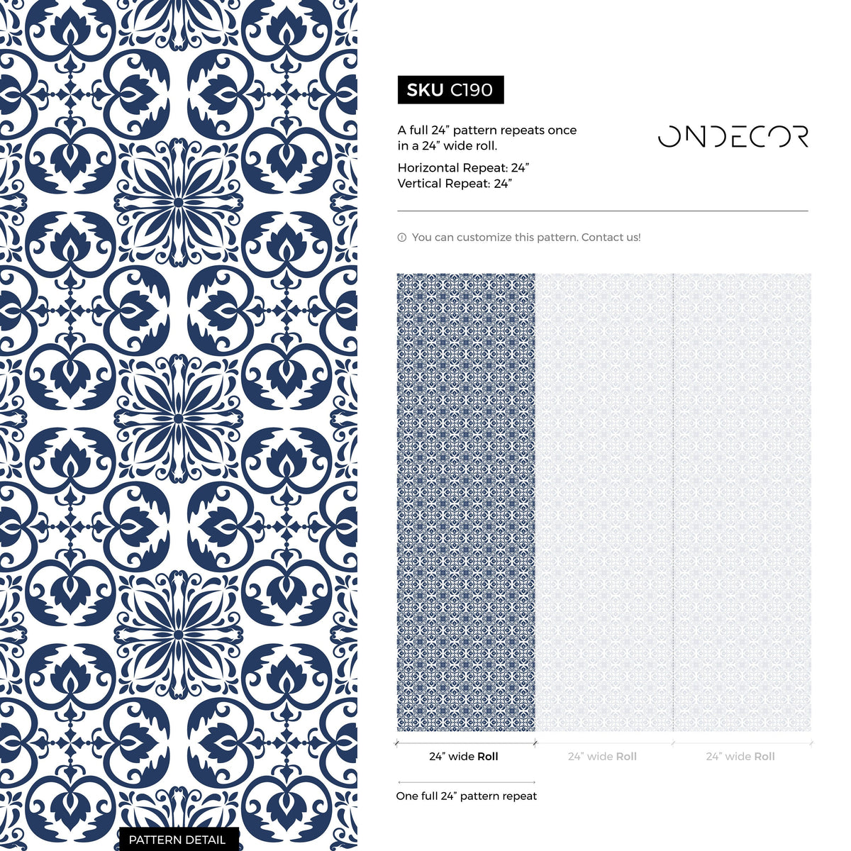 Wallpaper Removable Wallpaper Peel and Stick Wallpaper Wall Decor Home Decor Wall Art Printable Wall Art / Blue Clasic Wallpaper - C190