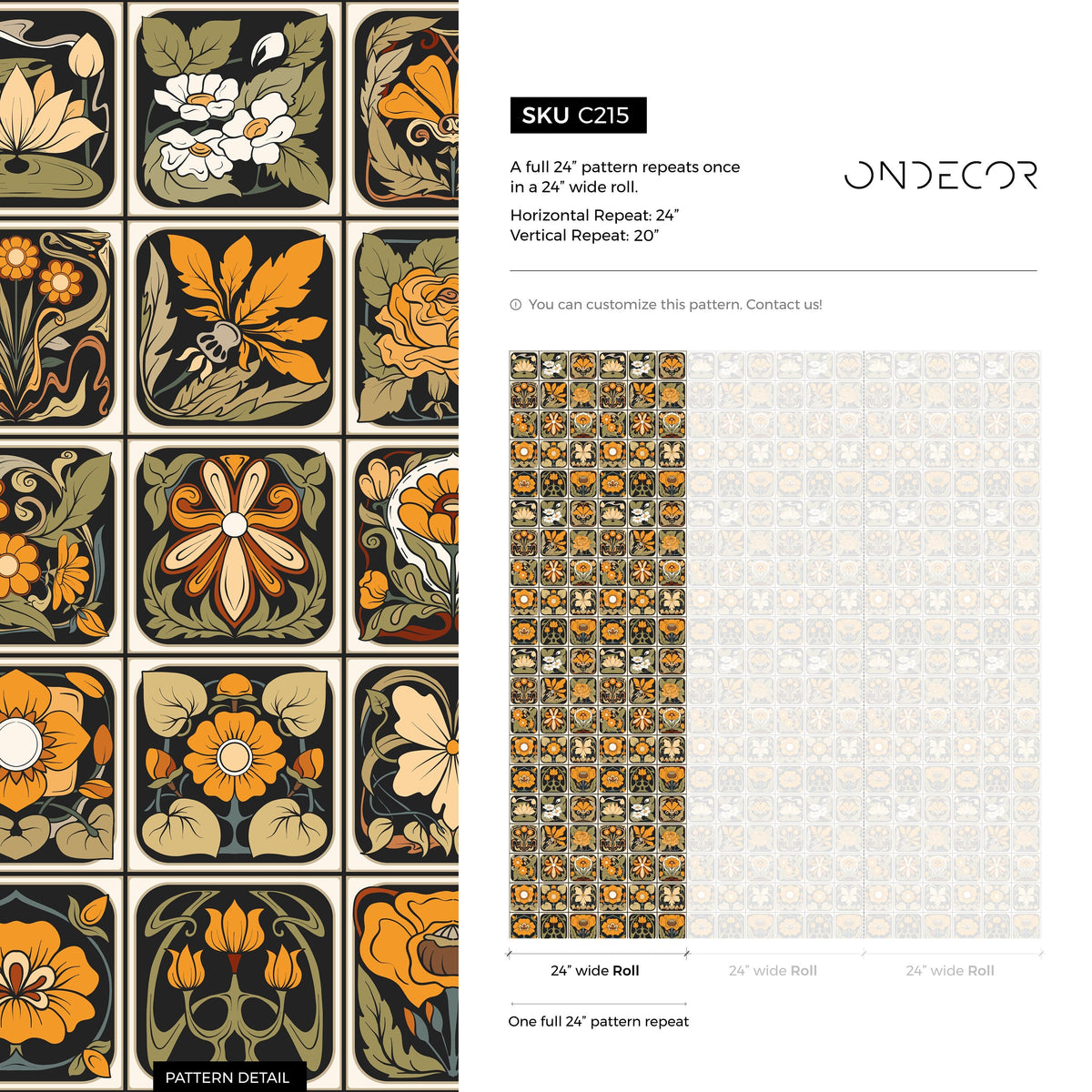 Peel and Stick Wallpaper Removable Wallpaper Wall Decor Home Decor Wall Art Printable Wall Art Room Decor / Art Deco Flowers- C215