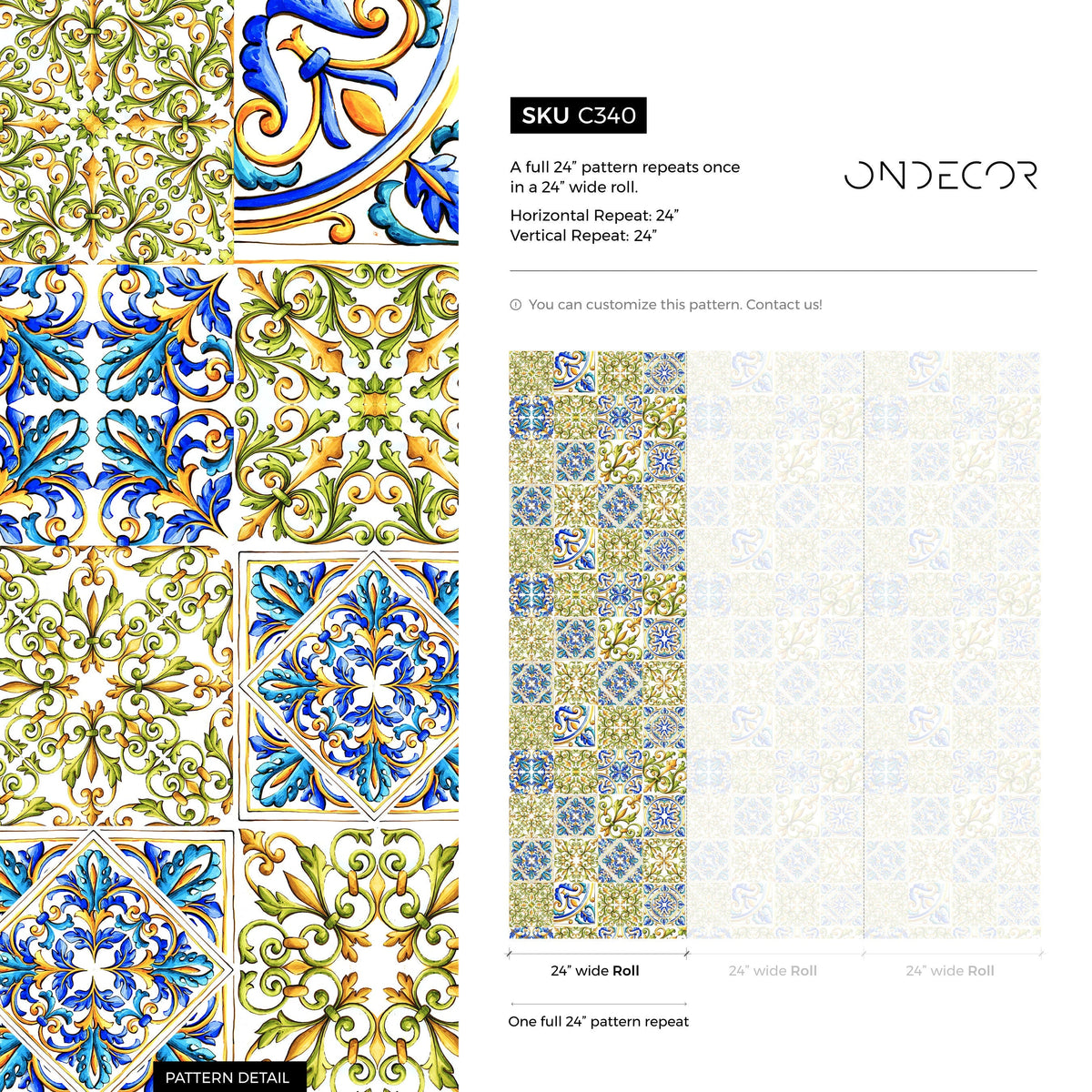Wallpaper Peel and Stick Wallpaper Removable Wallpaper Home Decor Wall Art Wall Decor Room Decor / Arabesque Tiles Wallpaper - C340