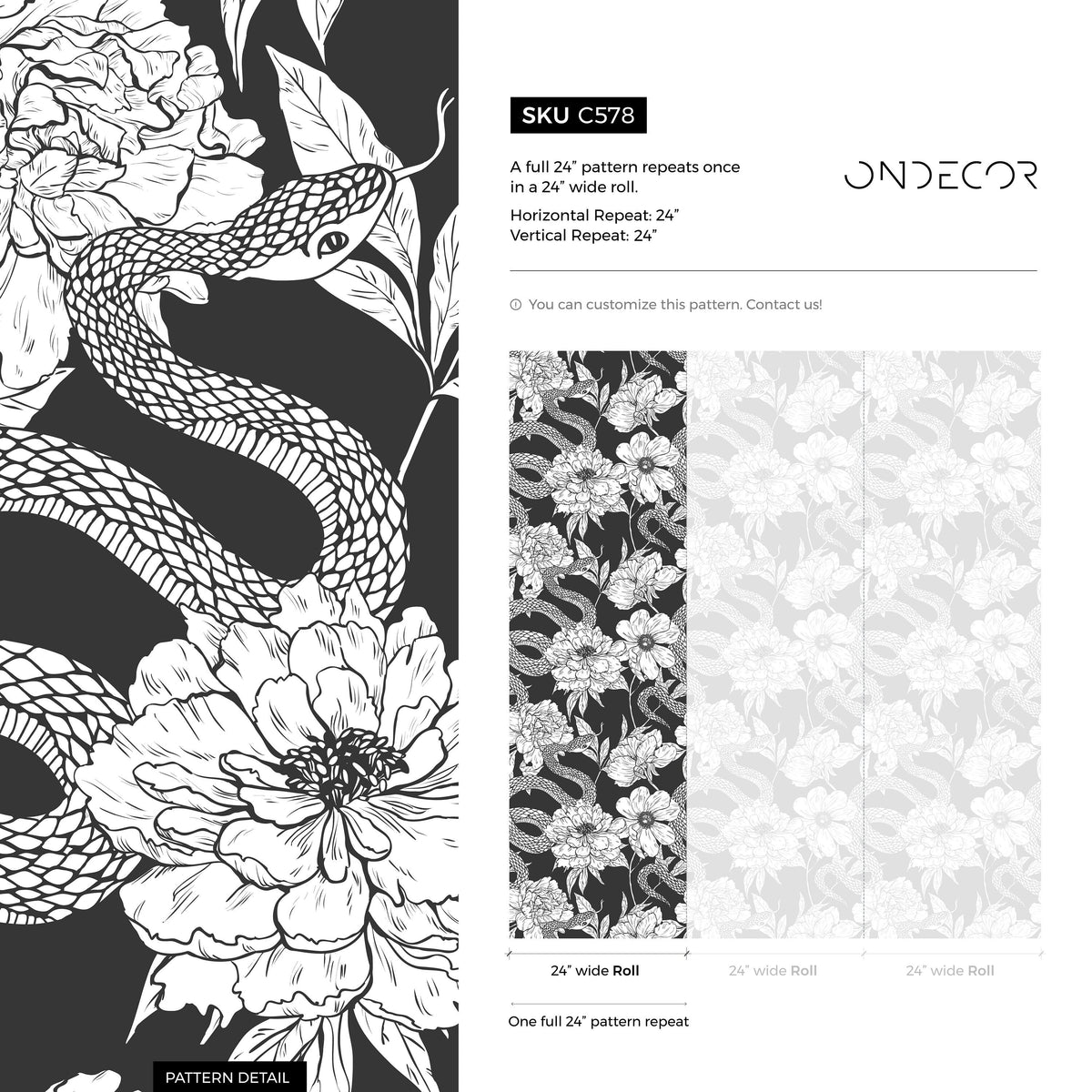 Wallpaper Peel and Stick Wallpaper Removable Wallpaper Home Decor Wall Art Wall Decor Room Decor / Gray Black Snake Wallpaper - C578