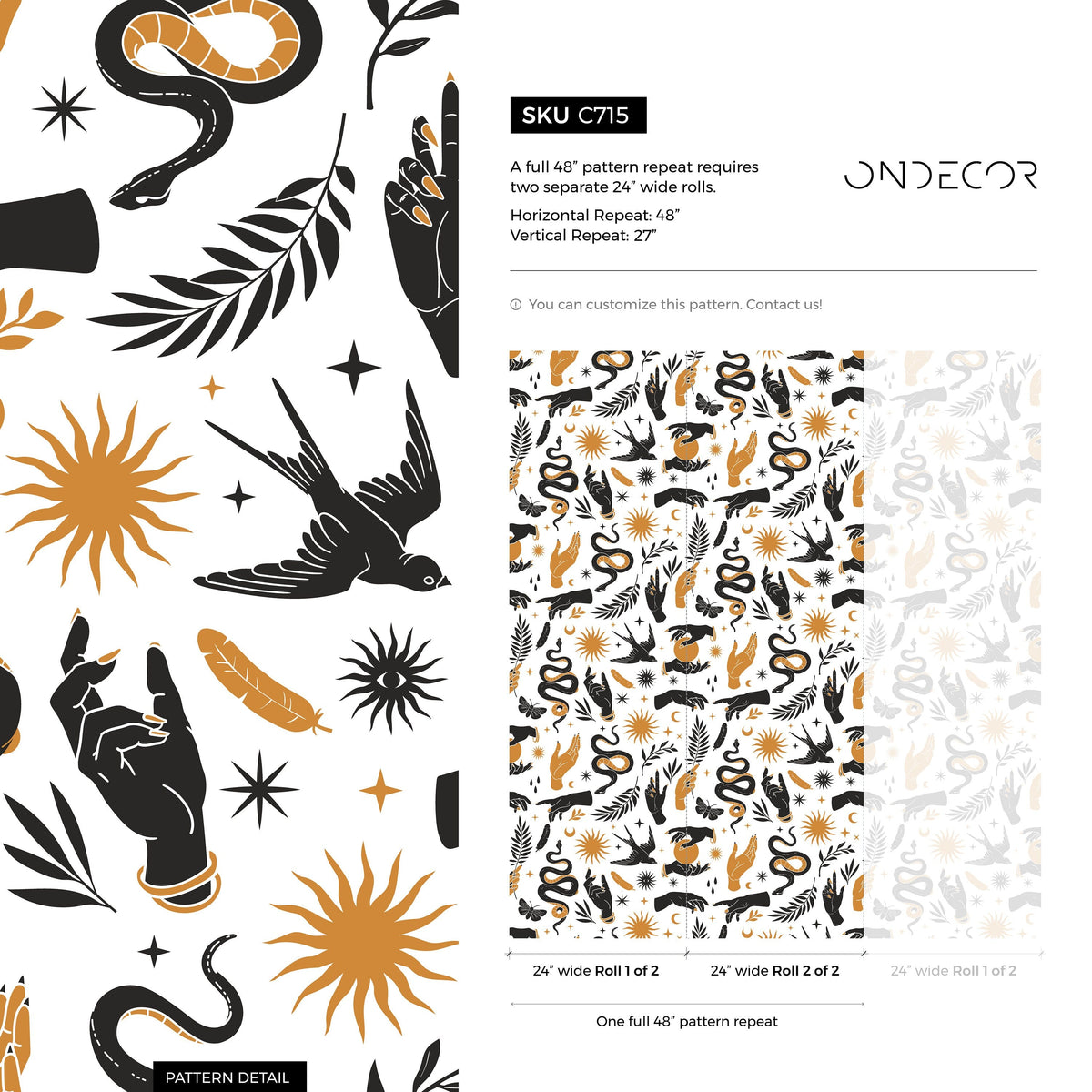 Witch Hand and Snake Wallpaper / Peel and Stick Wallpaper Removable Wallpaper Home Decor Wall Art Wall Decor Room Decor - C715