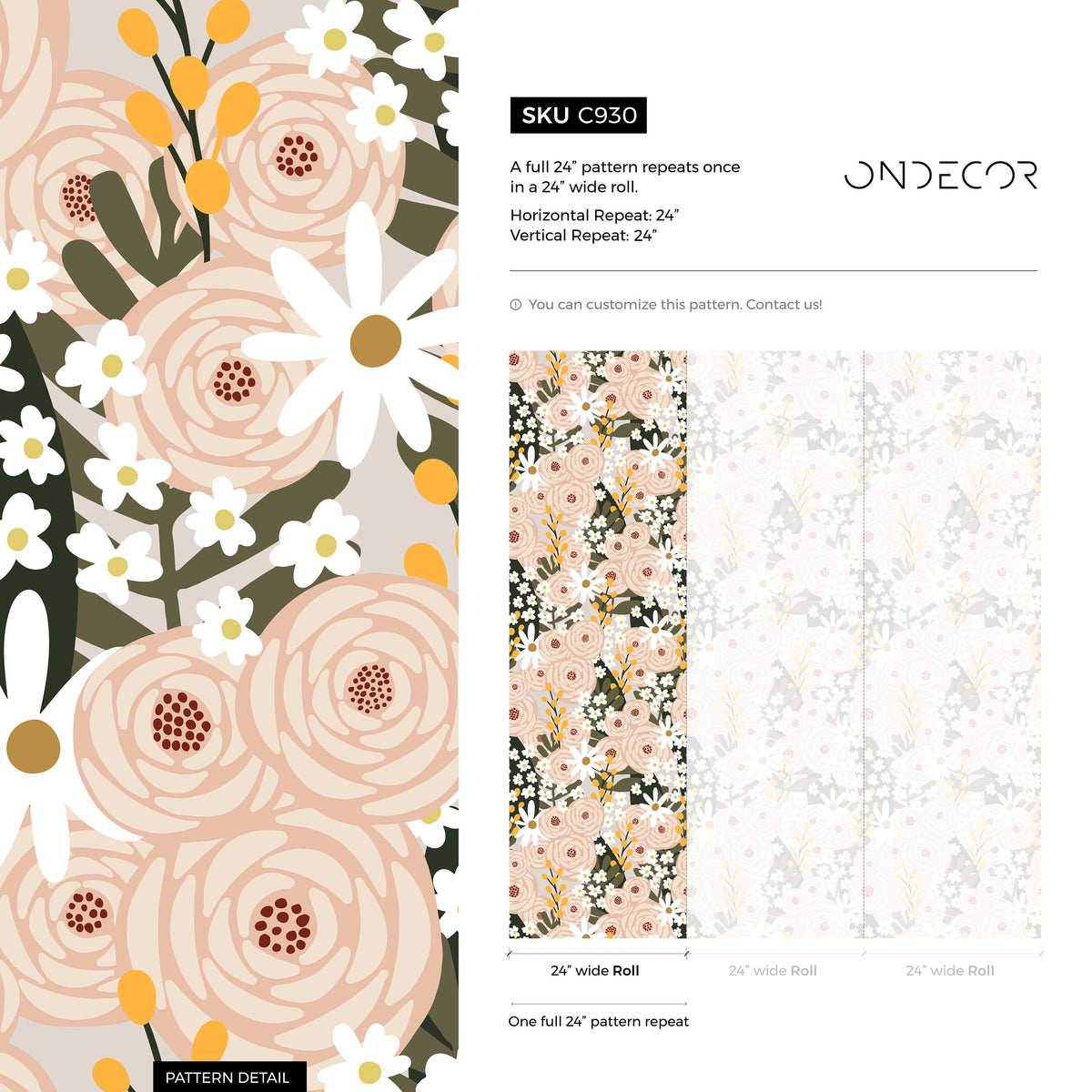 Scandinavian Floral Garden Wallpaper / Peel and Stick Wallpaper Removable Wallpaper Home Decor Wall Art Wall Decor Room Decor - C930