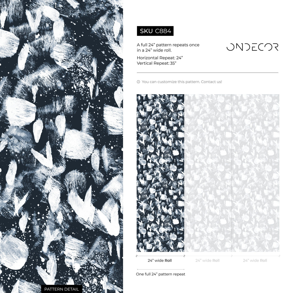 Navy Blue Hand Painted Wallpaper / Peel and Stick Wallpaper Removable Wallpaper Home Decor Wall Art Wall Decor Room Decor - C884