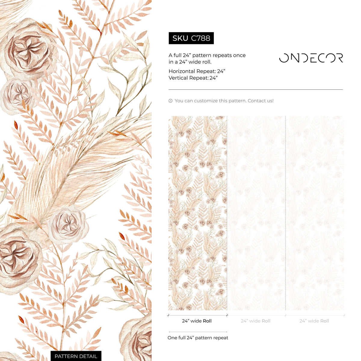 Neutral Boho Flower Wallpaper / Wallpaper Peel and Stick Wallpaper Removable Wallpaper Home Decor Wall Art Wall Decor Room Decor - C788