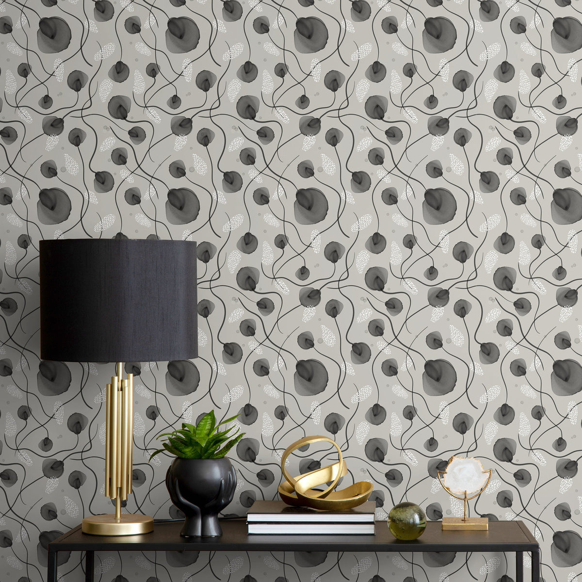 Removable Wallpaper Wallpaper Plants Wallpaper Peel and Stick Wallpaper / Watercolor Gray Wallpaper- X124
