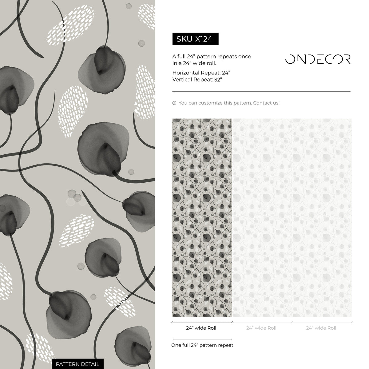 Removable Wallpaper Wallpaper Plants Wallpaper Peel and Stick Wallpaper / Watercolor Gray Wallpaper- X124