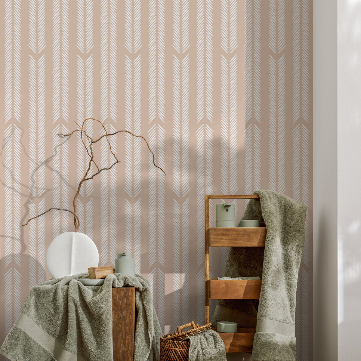 Beige Herringbone Wallpaper Minimalist Wallpaper Peel and Stick and Traditional Wallpaper - D799