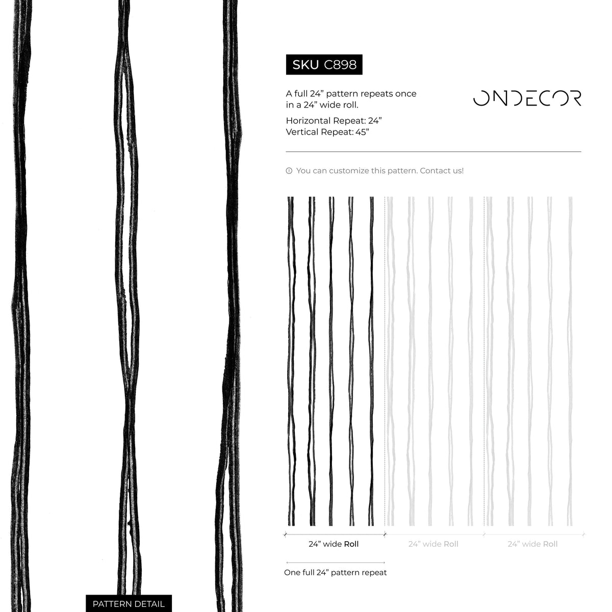 Black and White Boho Striped Wallpaper / Peel and Stick Wallpaper Removable Wallpaper Home Decor Wall Art Wall Decor Room Decor - C898