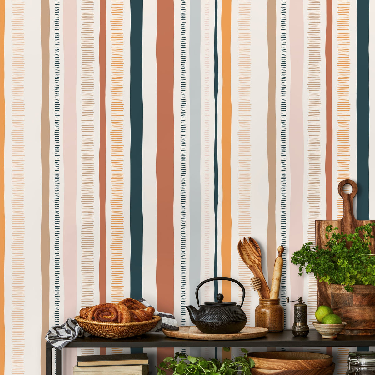 Colorful Striped Wallpaper Abstract Wallpaper Peel and Stick and Traditional Wallpaper - D809