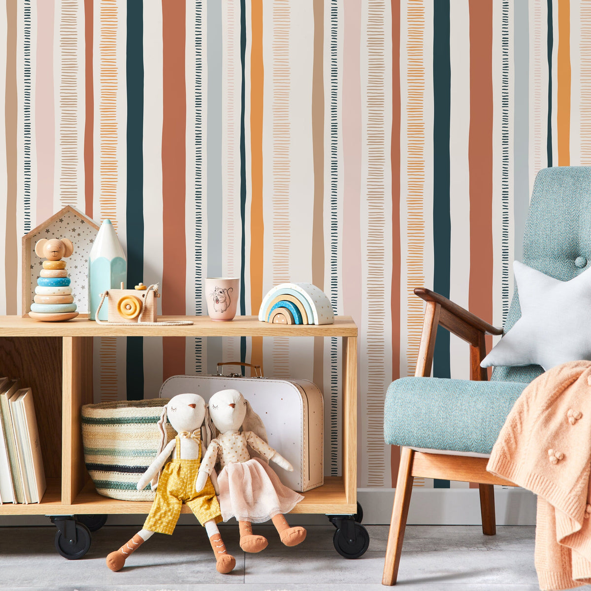 Colorful Striped Wallpaper Abstract Wallpaper Peel and Stick and Traditional Wallpaper - D809