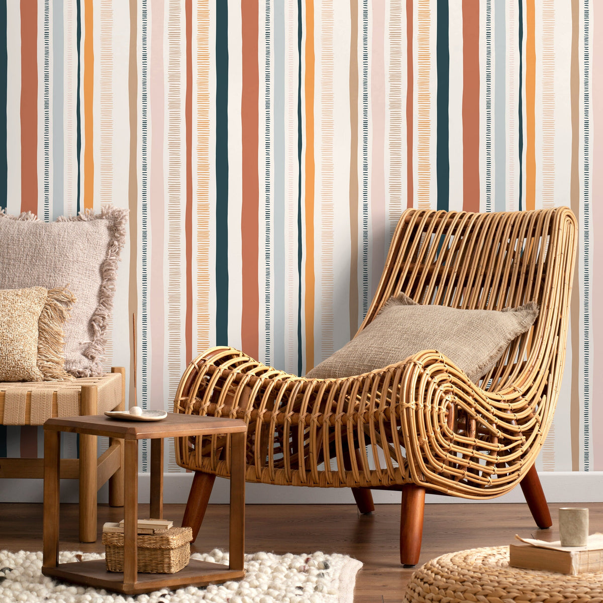 Colorful Striped Wallpaper Abstract Wallpaper Peel and Stick and Traditional Wallpaper - D809