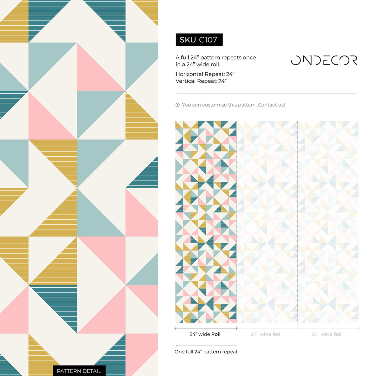 Peel and Stick Wallpaper Removable Wallpaper Wall Decor Home Decor Wall Art Printable Wall Art / Colorful Geometrical Triangles - C107