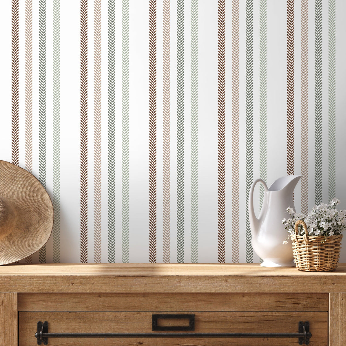 Boho Striped Wallpaper Farmhouse Wallpaper Peel and Stick and Traditional Wallpaper - D779