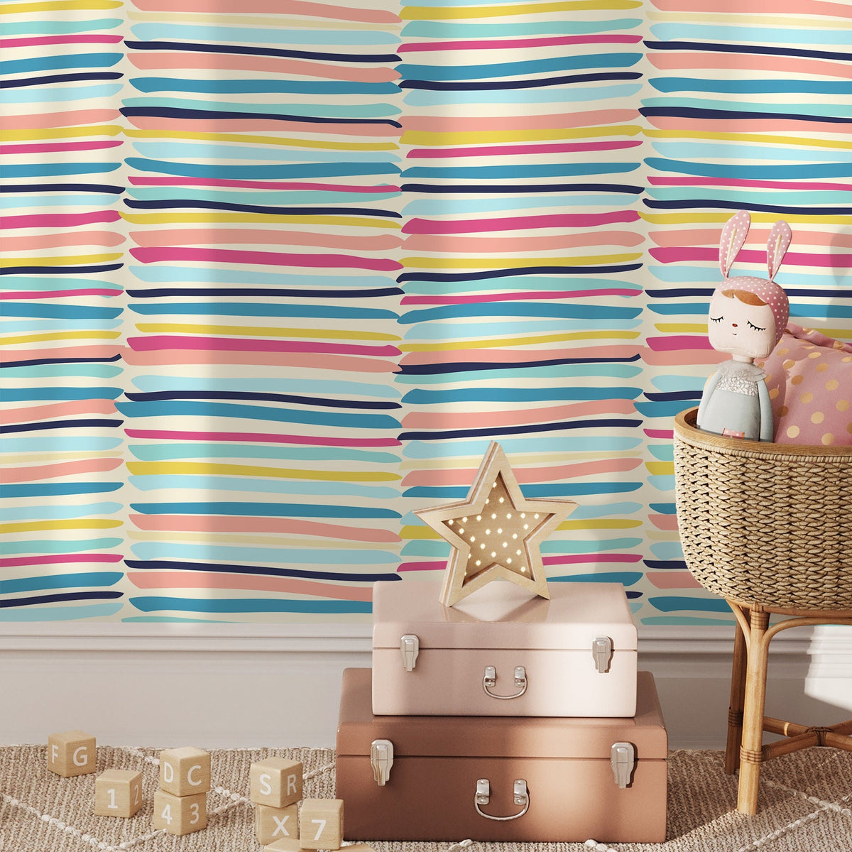 Colorful Lines Wallpaper Kids Wallpaper Peel and Stick and Traditional Wallpaper - D792