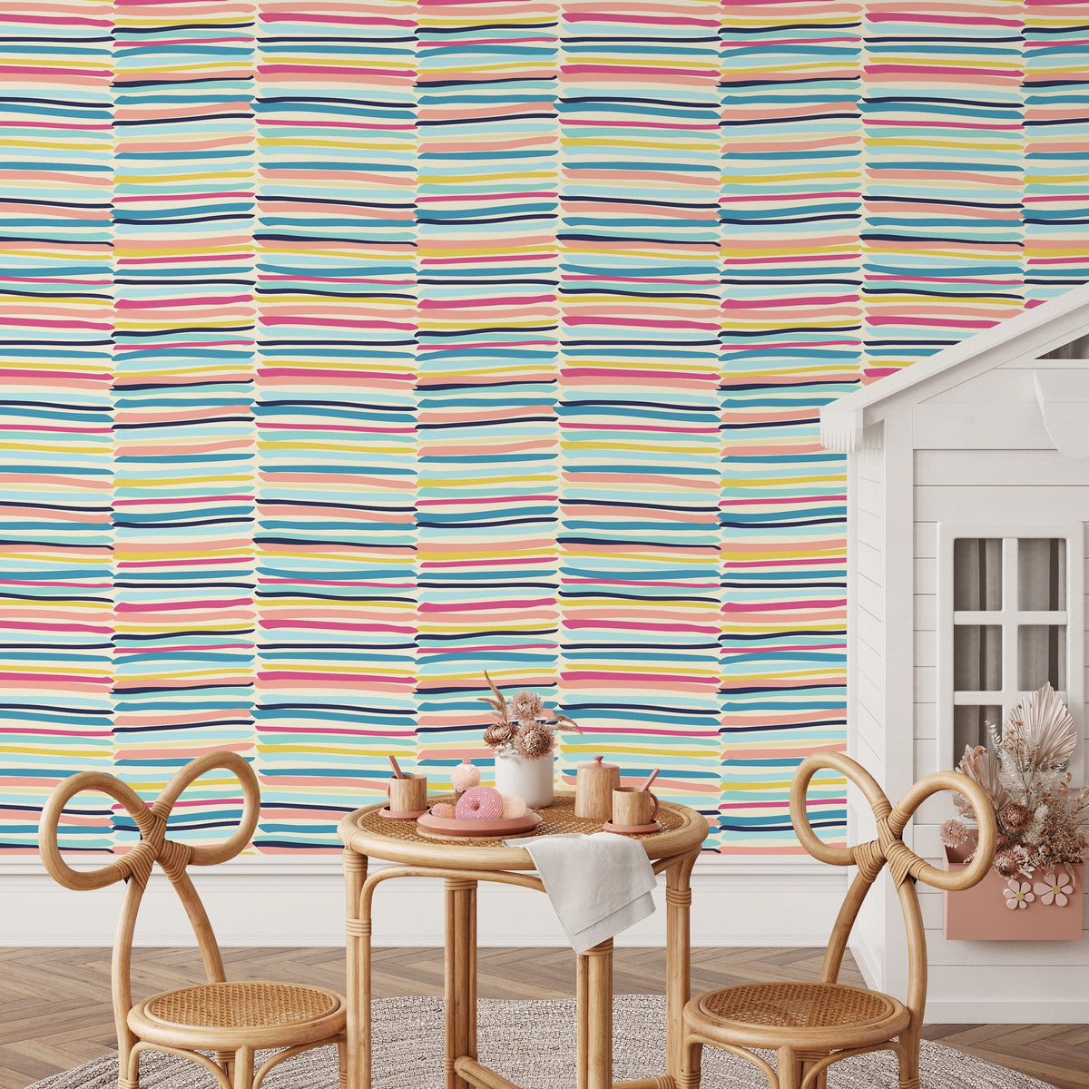Colorful Lines Wallpaper Kids Wallpaper Peel and Stick and Traditional Wallpaper - D792