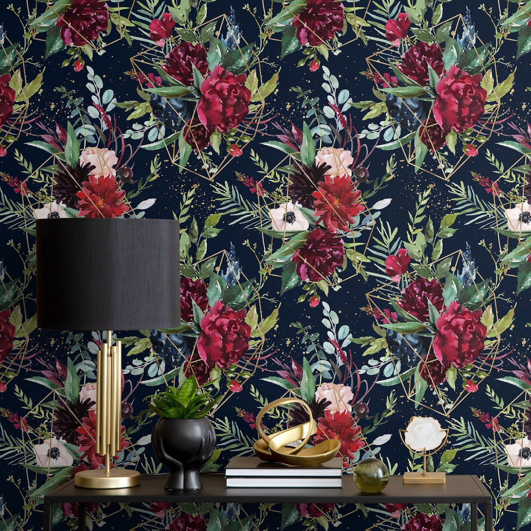 Dark Floral Wallpaper, Removable Floral Wallpaper, Vintage Wallpapers, Wallpaper, Wall Paper Removable, Wallpaper - A833