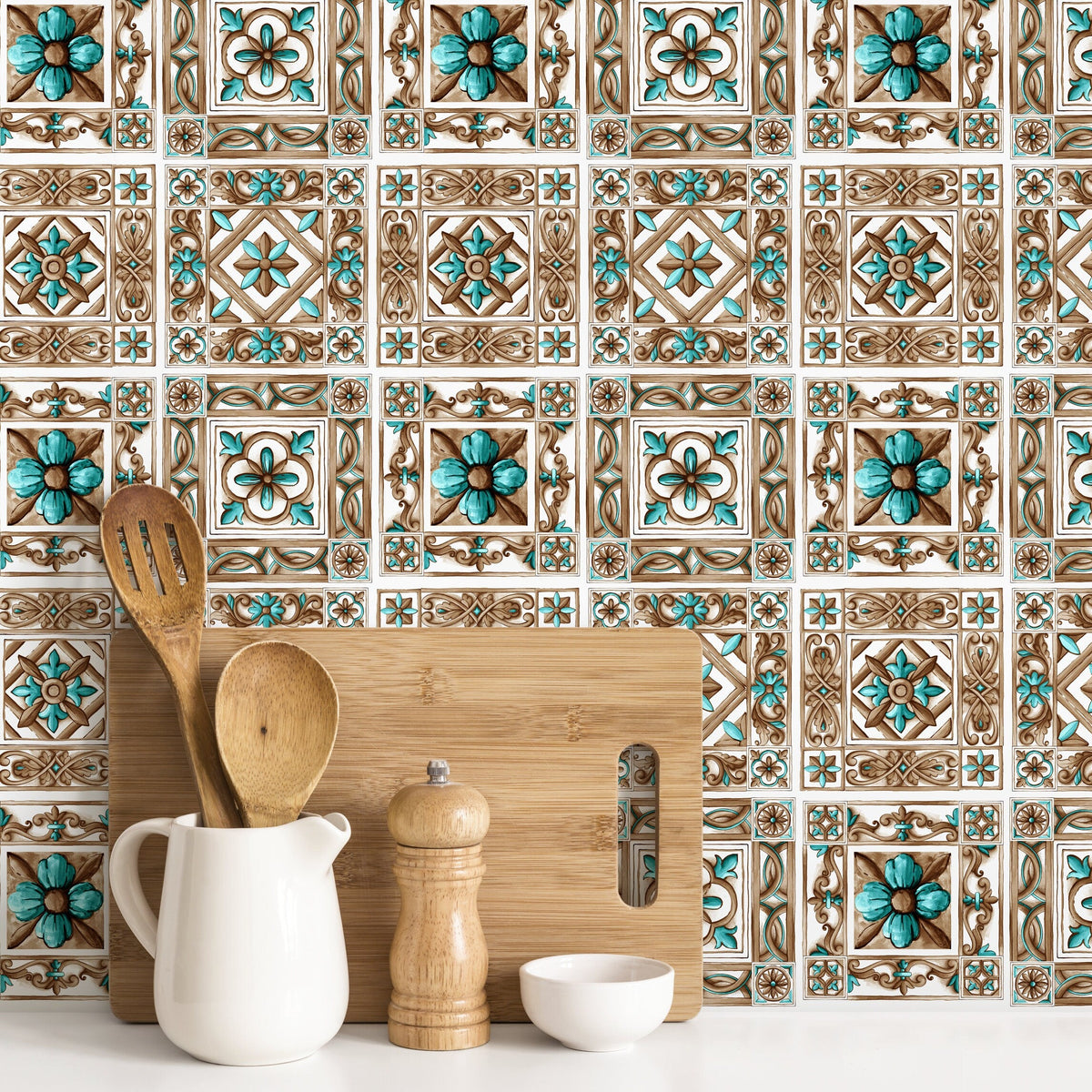 Removable Wallpaper Peel and Stick Wallpaper Wall Paper Wall Mural - Portuguese Azulejos Tile Wallpaper - Mosaic Wallpaper - A390