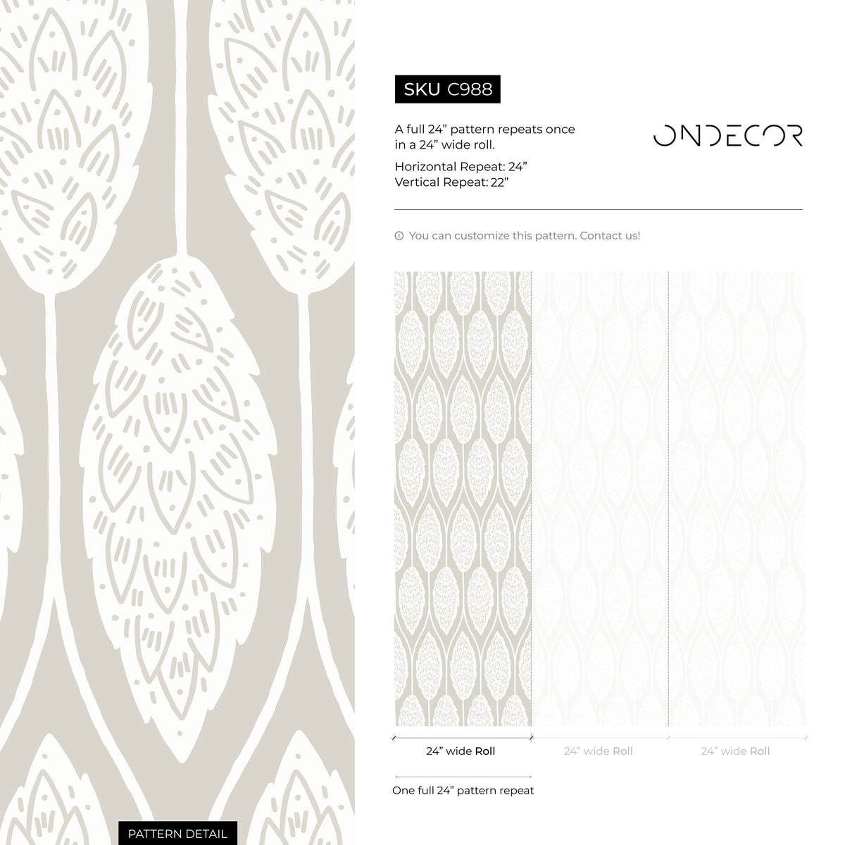 Neutral Leaf Boho Wallpaper / Peel and Stick Wallpaper Removable Wallpaper Home Decor Wall Art Wall Decor Room Decor - C988