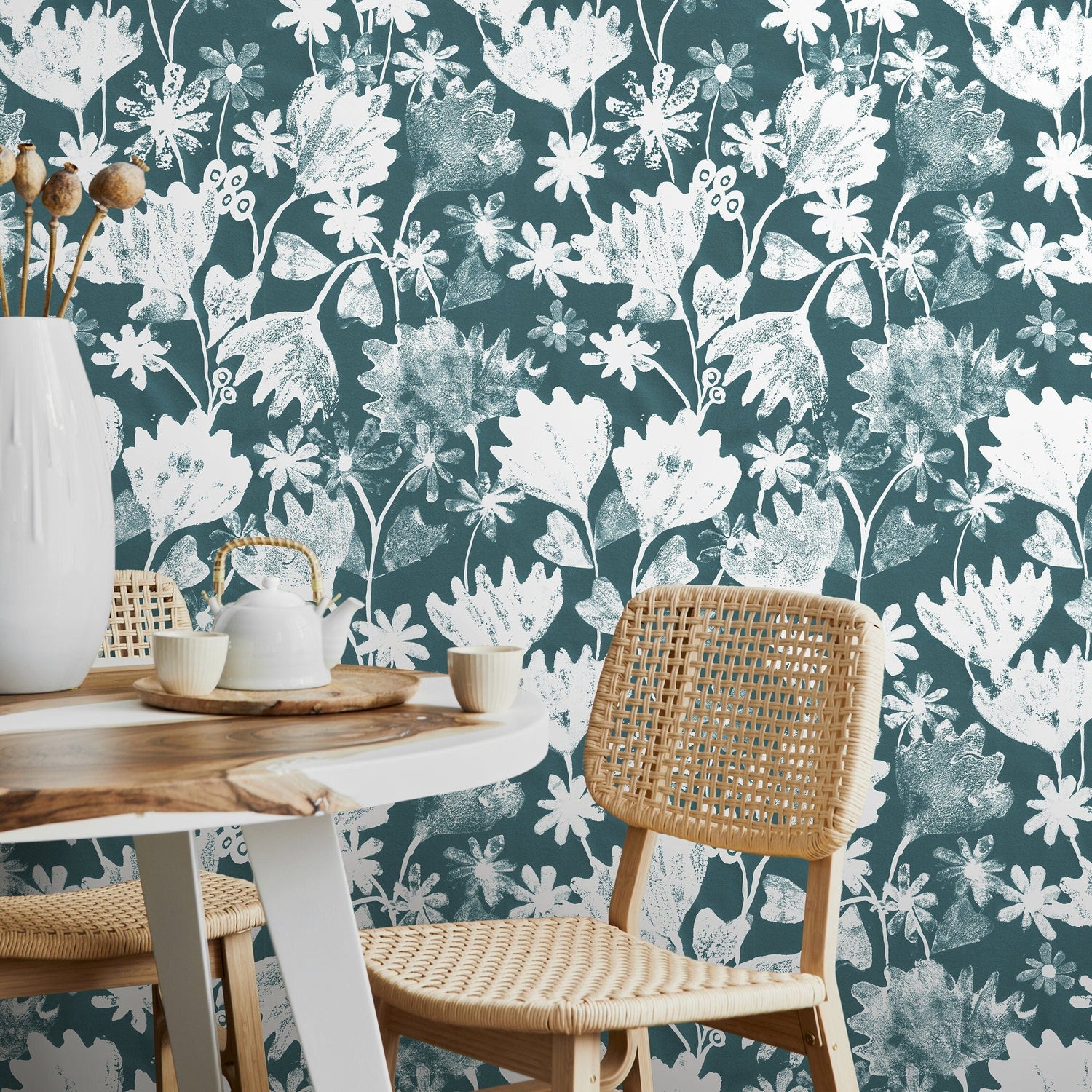 Wallpaper Peel and Stick Wallpaper Removable Wallpaper Home Decor Wall Art Wall Decor Room Decor / Green Vintage Floral Wallpaper - X186