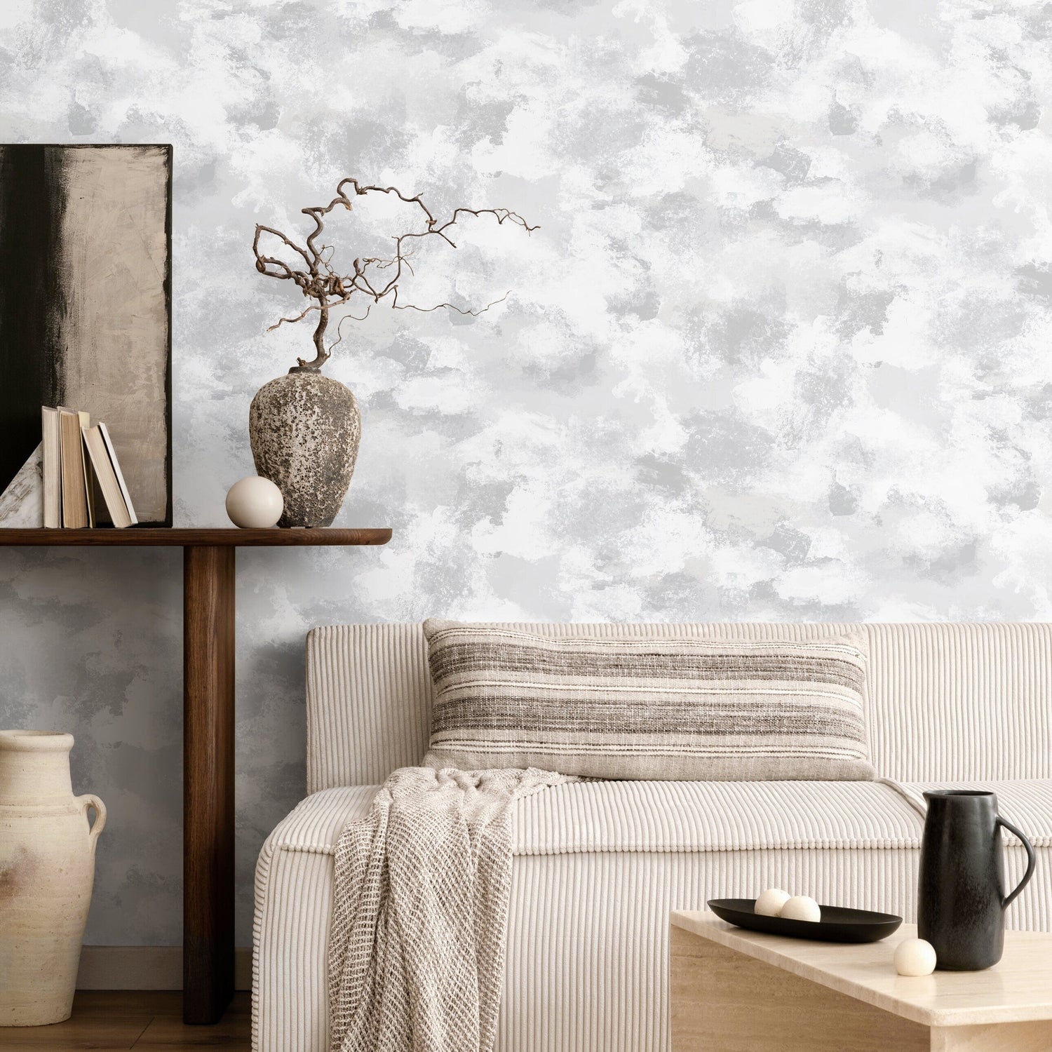 Removable Wallpaper Peel and Stick Wallpaper Wall Paper Wall Wallpaper Watercolor Wallpaper Watercolor Print / Gray Watercolor- X110