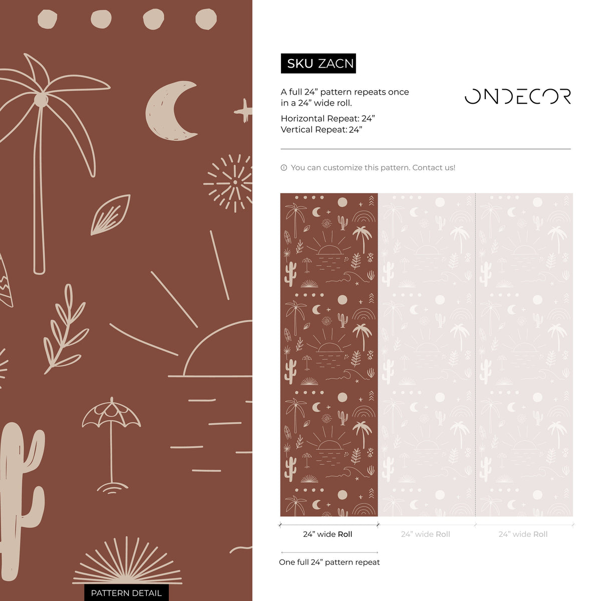 California in Terracota Wallpaper Minimalist Beach Peel and Stick Removable and Repositionable or Traditional Pre-pasted Wallpaper - ZACN