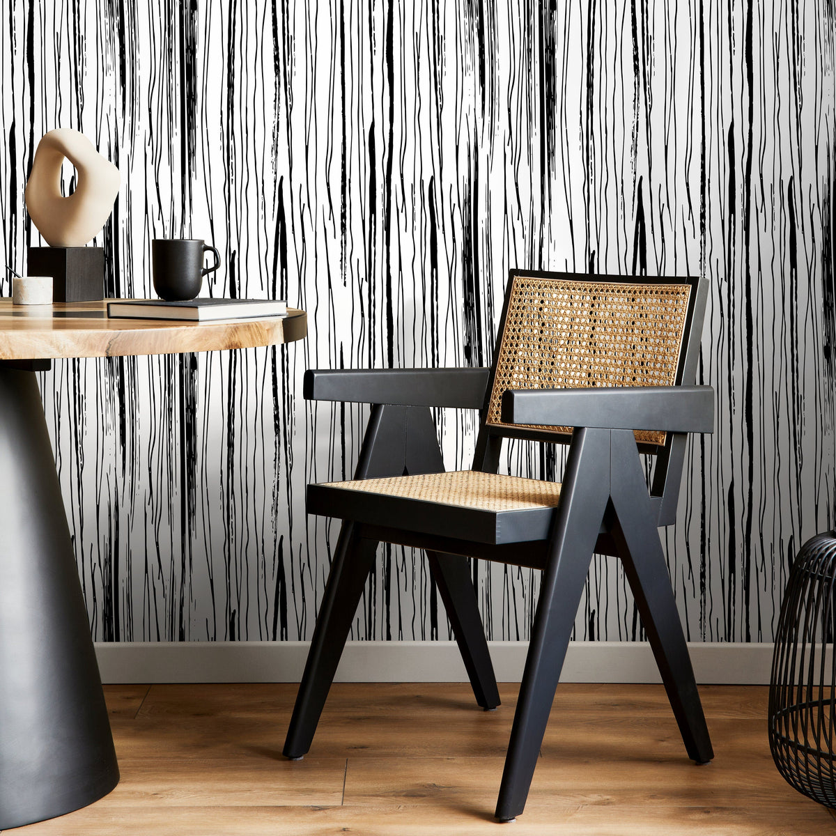 Black and White Wallpaper Abstract Removable Wallpaper Peel and Stick Wallpaper Wall Paper Wall - Hand Draw Lines - A604