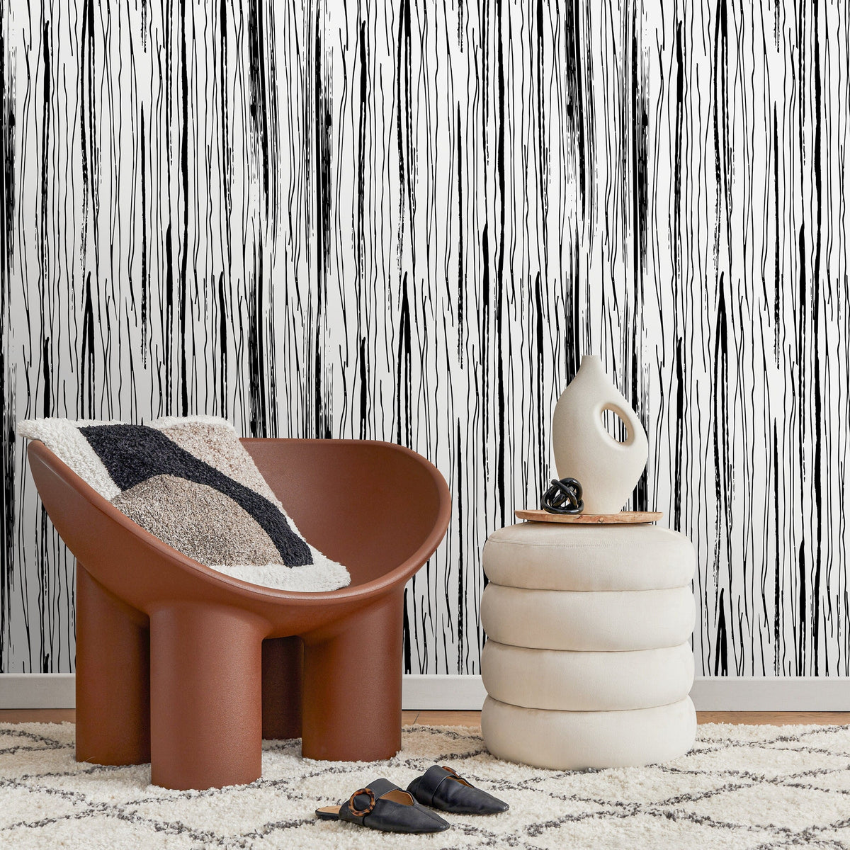 Black and White Wallpaper Abstract Removable Wallpaper Peel and Stick Wallpaper Wall Paper Wall - Hand Draw Lines - A604