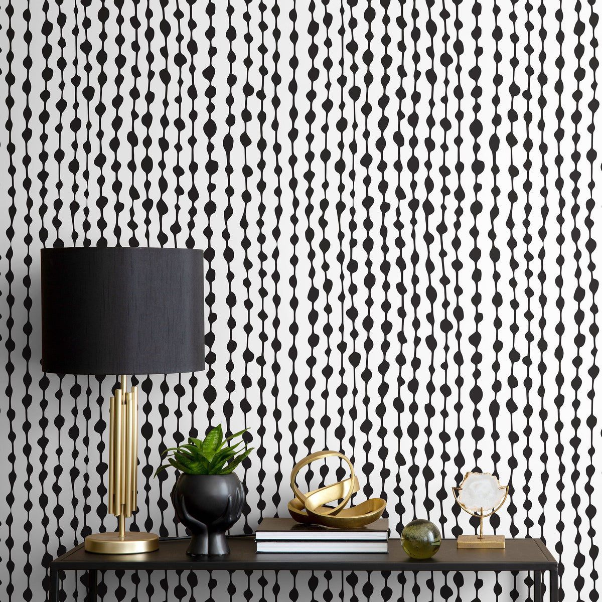 Temporary Wallpaper Peel and Stick Removable Wallpaper Abstract Dots Wall Paper Wall - Black and White Wallpaper - A640