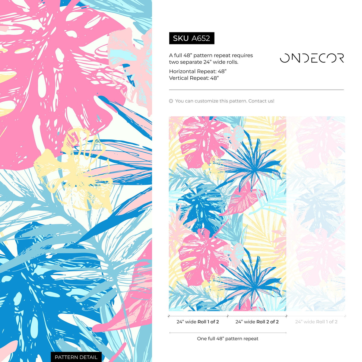 Tropical Self Adhesive Prop Art Removable Wallpaper Tropical Wallpaper Peel and Stick Wall Paper - A652