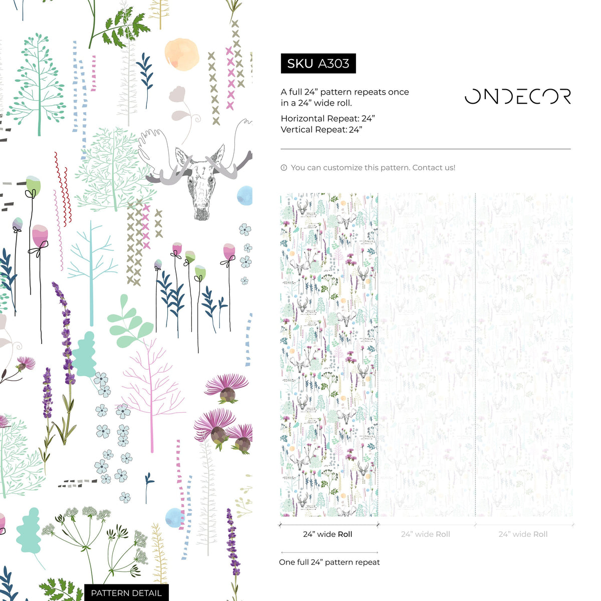 Wallpaper Peel and Stick Wallpaper Removable Wallpaper Home Decor Wall Art Wall Decor Room Decor / Deer Floral Wallpaper - A303