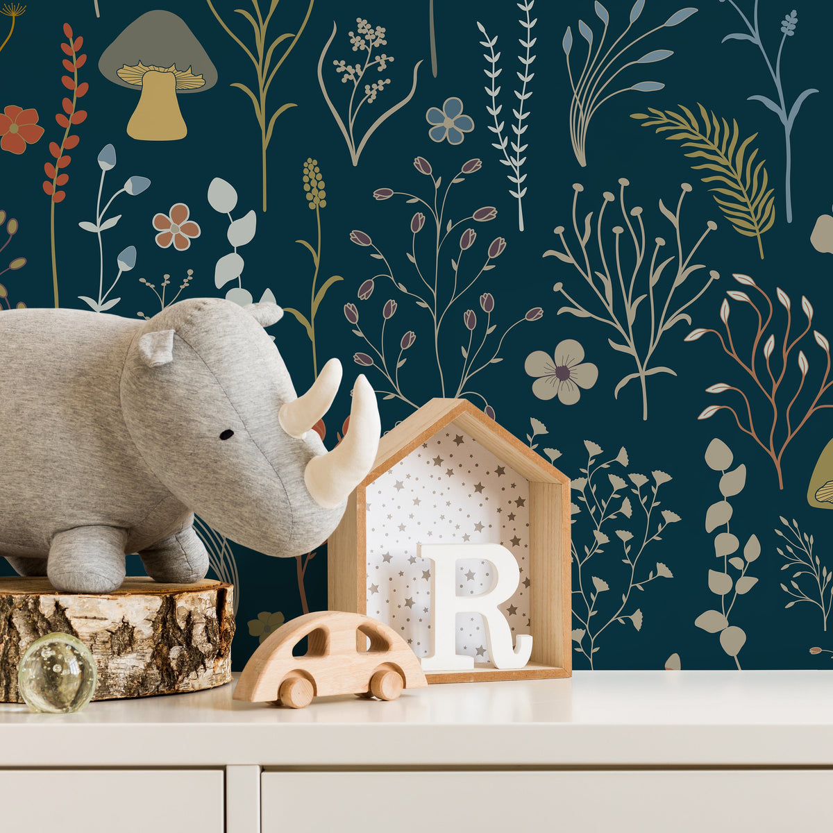 Dark Floral Wallpaper Leaf and Mushroom Wallpaper Peel and Stick and Traditional Wallpaper - D911