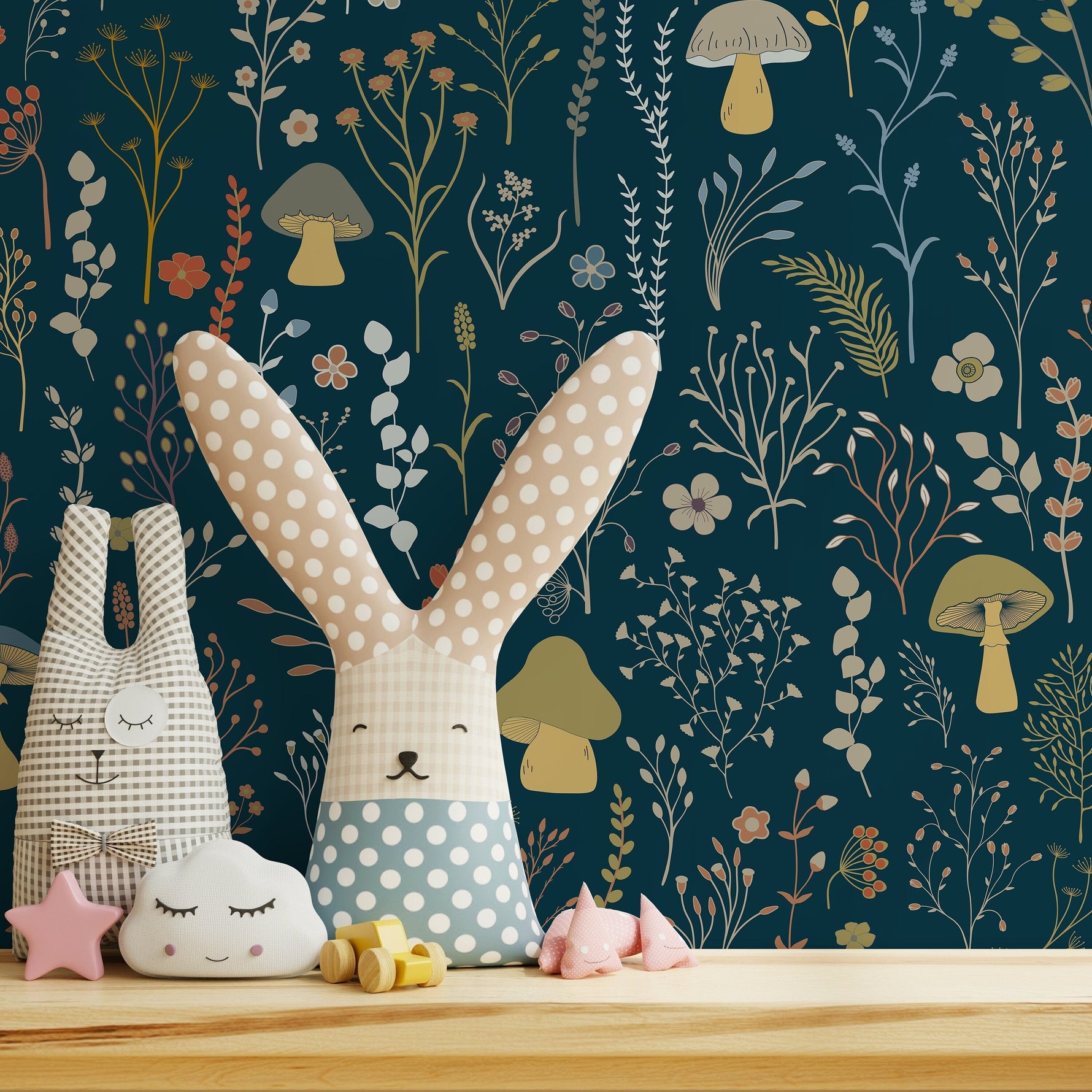 Dark Floral Wallpaper Leaf and Mushroom Wallpaper Peel and Stick and Traditional Wallpaper - D911