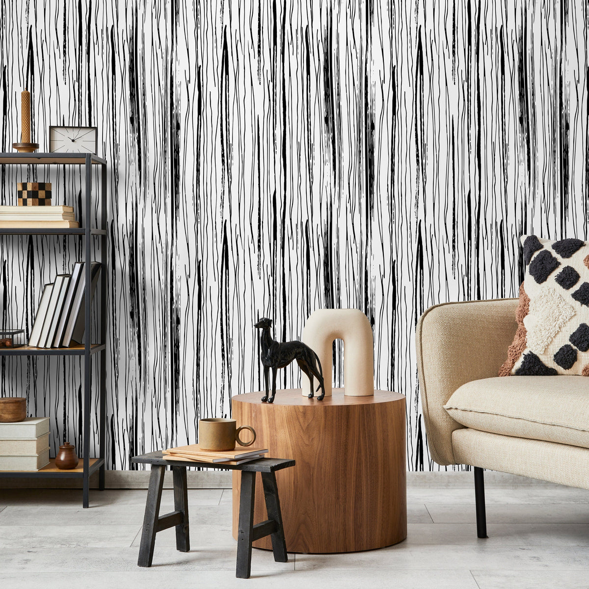 Black and White Wallpaper Abstract Removable Wallpaper Peel and Stick Wallpaper Wall Paper Wall - Hand Draw Lines - A604