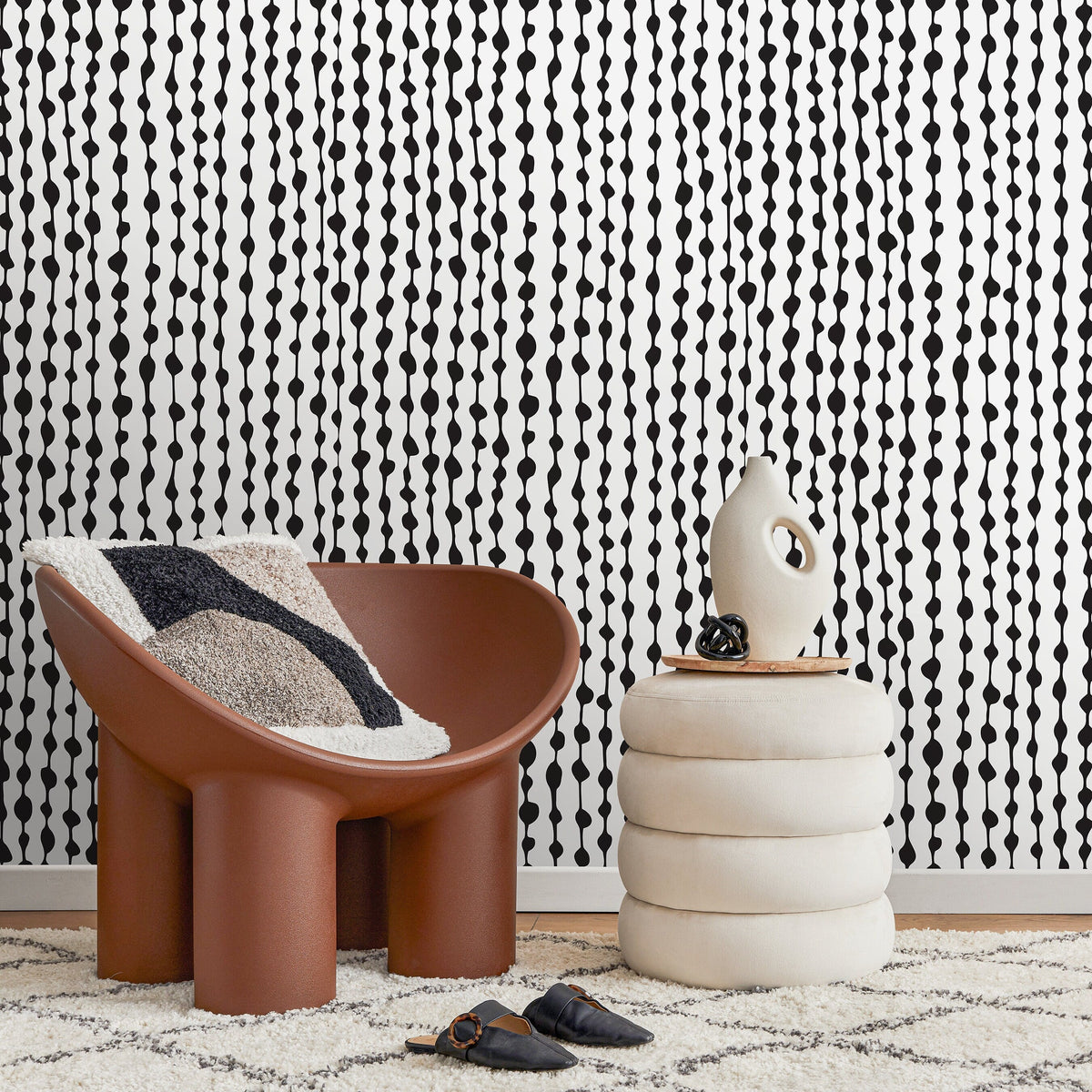 Temporary Wallpaper Peel and Stick Removable Wallpaper Abstract Dots Wall Paper Wall - Black and White Wallpaper - A640