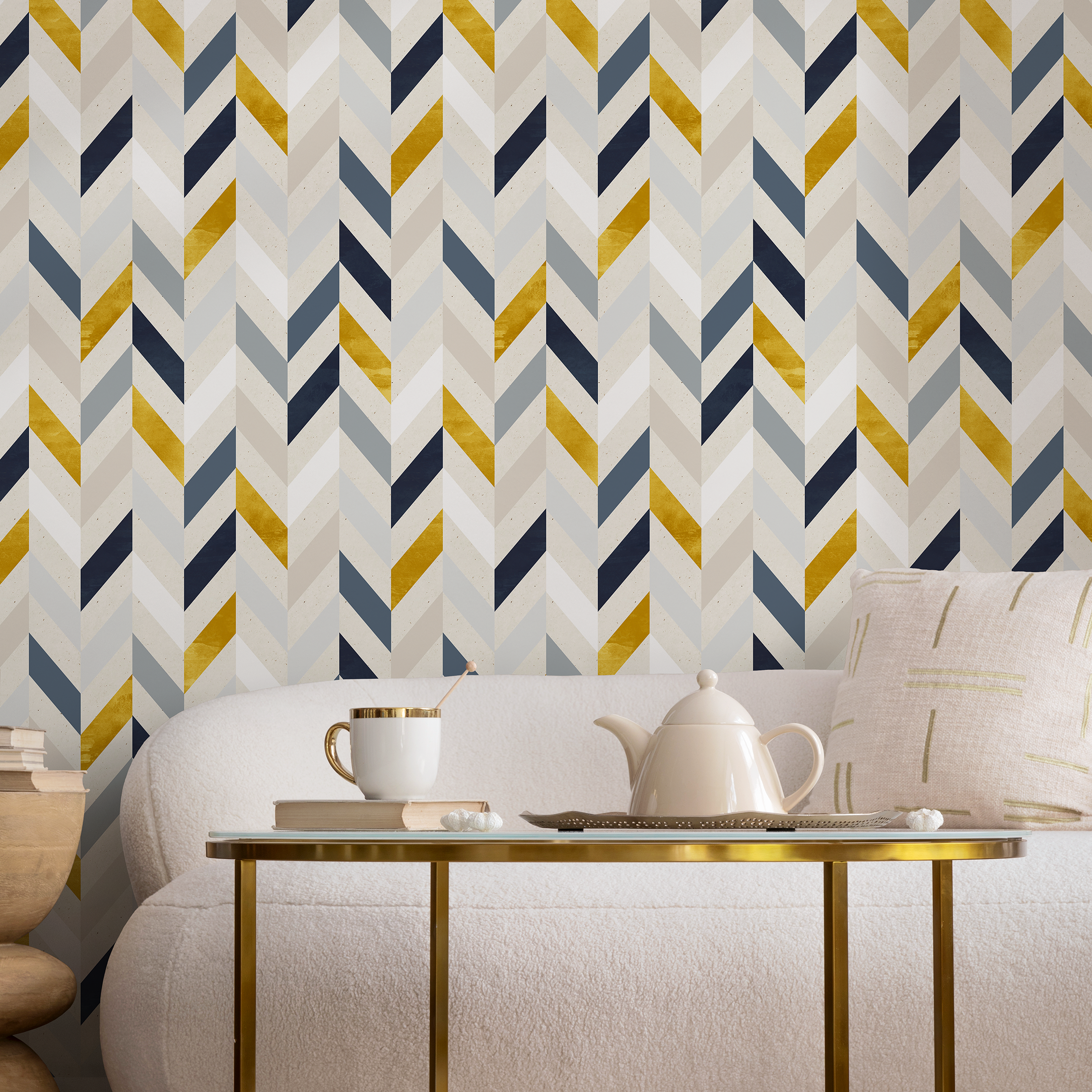 Blue and Yellow Art Deco Wallpaper